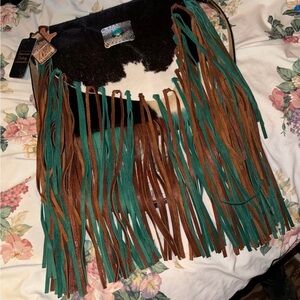 American Darling Black and Teal Fringe Bag